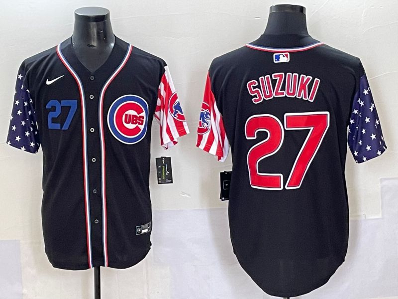 Men 2025 Chicago Cubs 27 Suzuki Black National Flags Nike MLB Jersey style 2